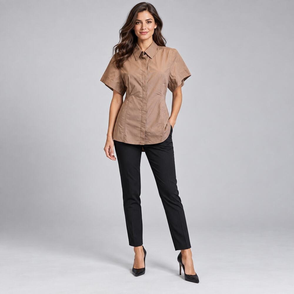 ESSE Studios Edition No. 4 Taupe Italian Cotton Cape Sleeve Blouse 4